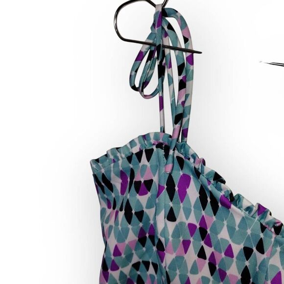 Joy Joy Womens Sundress Sz Medium Fit Flare Blue Purple Knit Stappy Coastal 56B7 - Picture 6 of 13